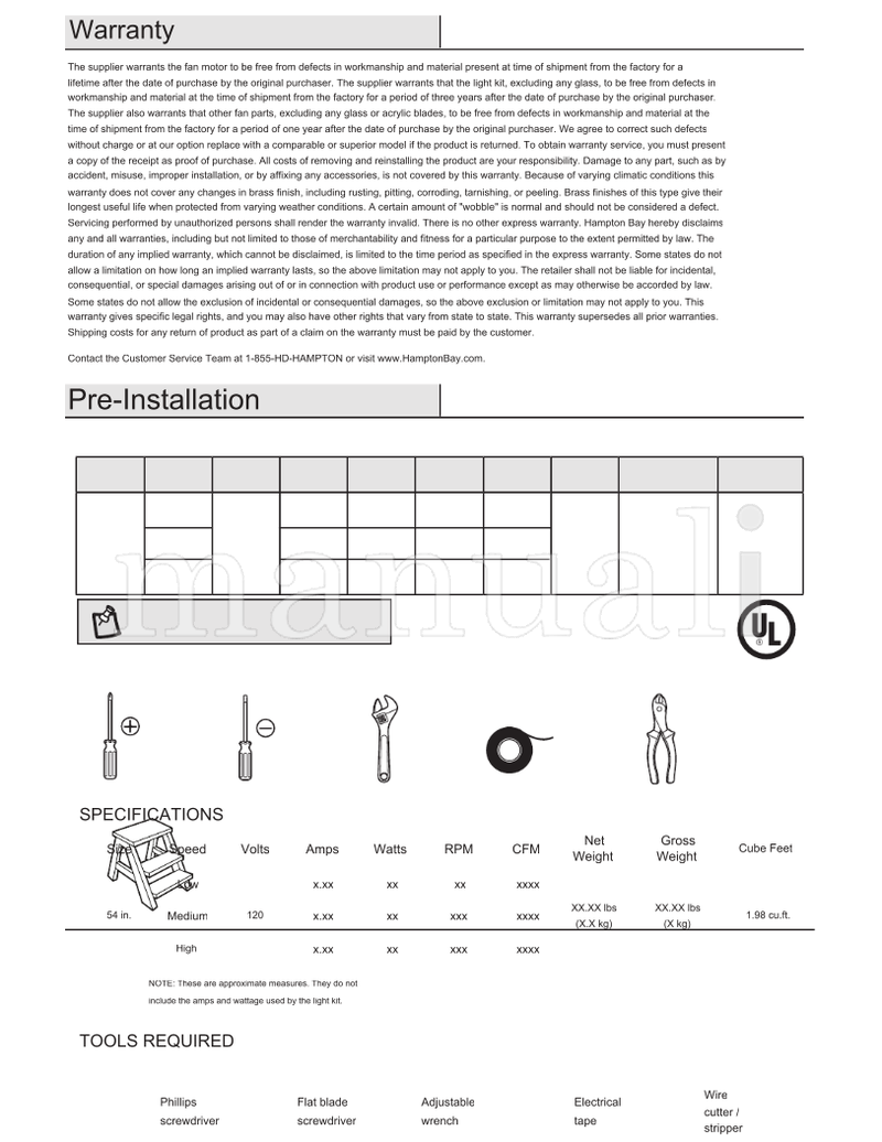 Hampton Bay 52133 54-FANE (16 pages) Ceiling Fan Operating Manual