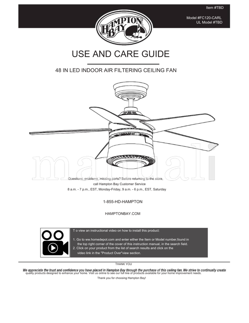 Hampton Bay FC120-CARL (24 pages) Ceiling Fan Operating Manual