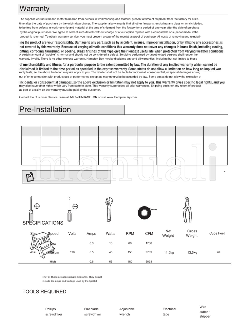 Hampton Bay FC120-CARL (24 pages) Ceiling Fan Operating Manual