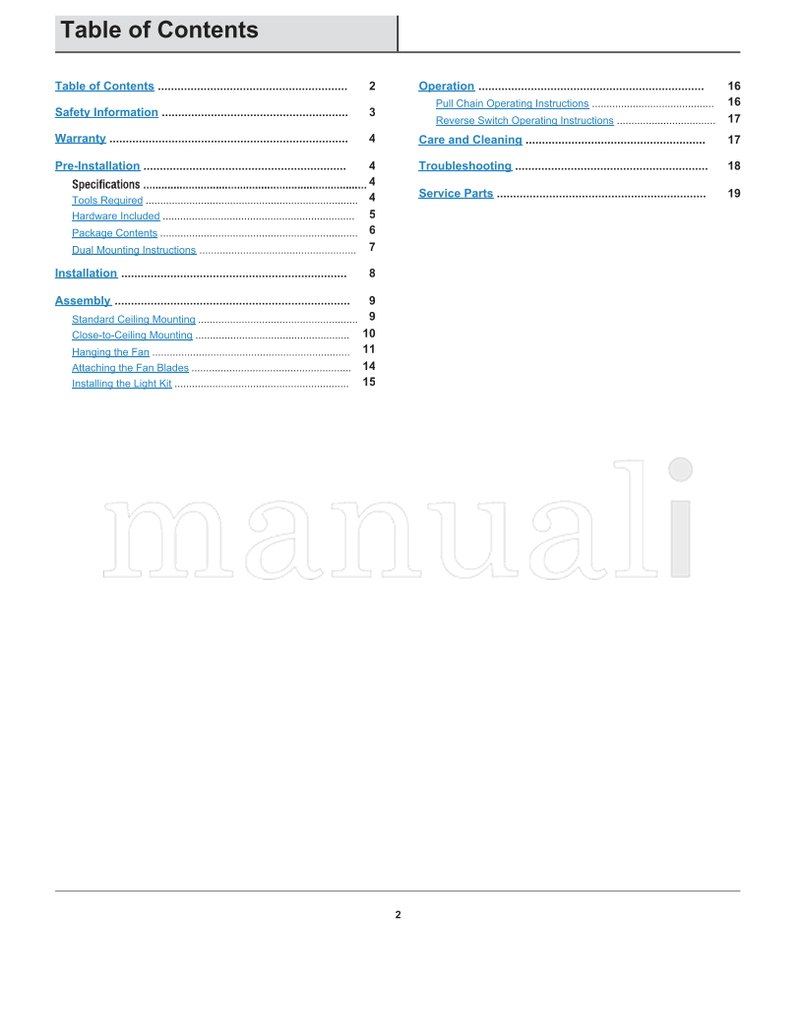 Hampton Bay YG188-NI YG188-WH (20 pages) Ceiling Fan Operating Manual