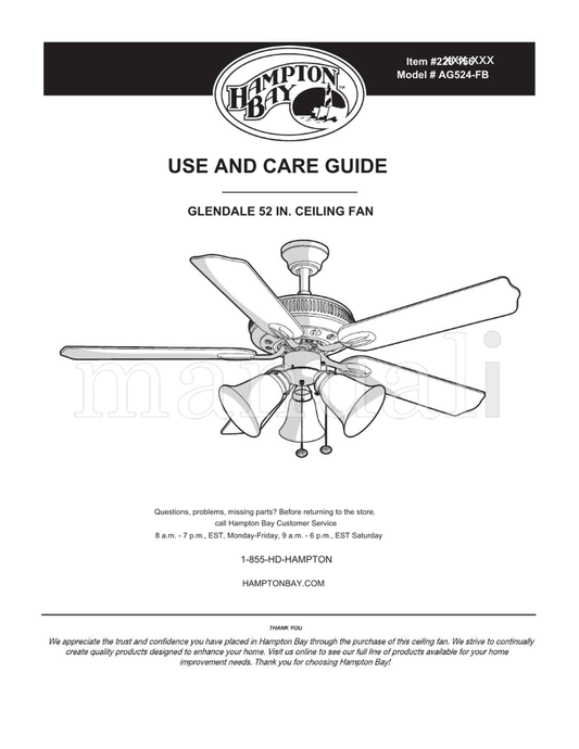 Hampton Bay AG524-FB (20 pages) Ceiling Fan Operating Manual