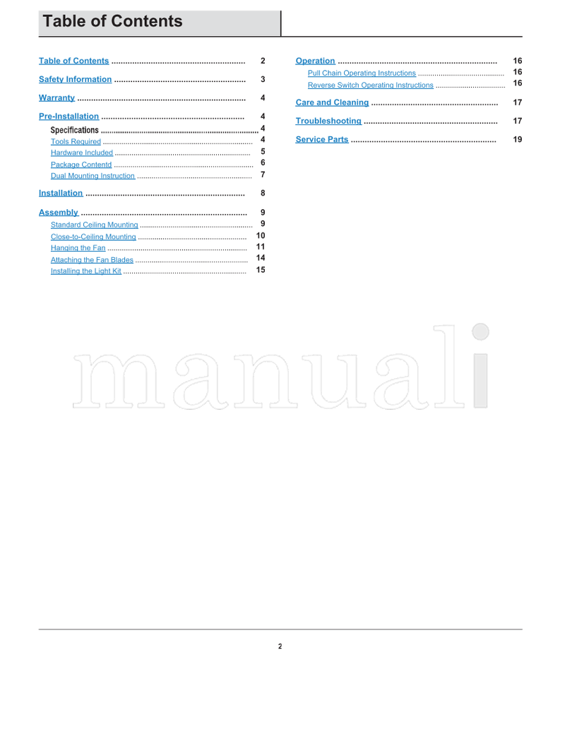 Hampton Bay AG524PR-ORB (20 pages) Ceiling Fan Operating Manual