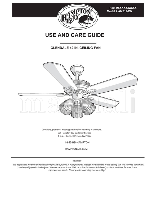 Hampton Bay AM212-BN (21 pages) Ceiling Fan Operating Manual