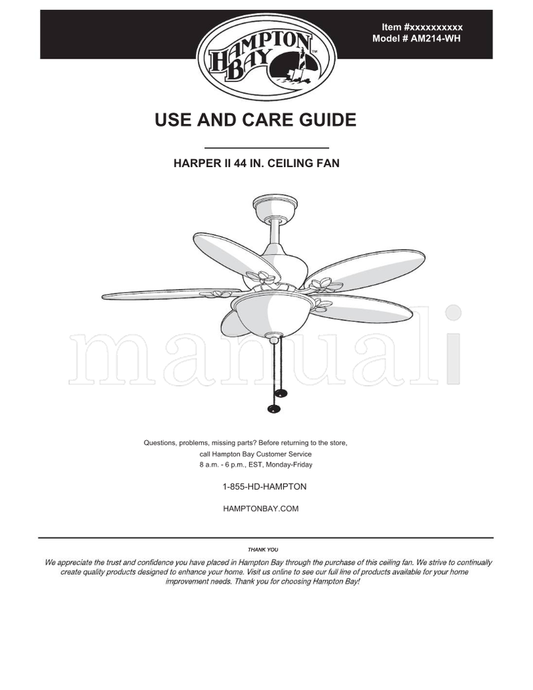 Hampton Bay AM214-WH (22 pages) Ceiling Fan Operating Manual