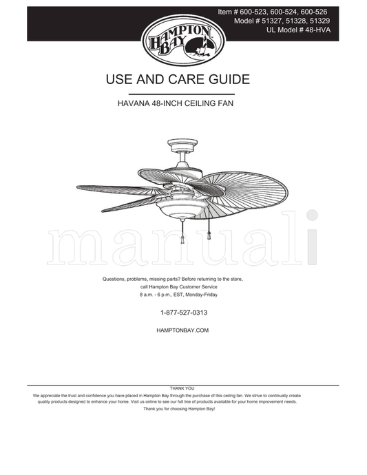 Hampton Bay 51327 51328 51329 48-HVA (28 pages) Ceiling Fan Operating Manual