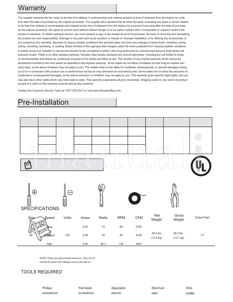 Hampton Bay 51327 51328 51329 48-HVA (28 pages) Ceiling Fan Operating Manual