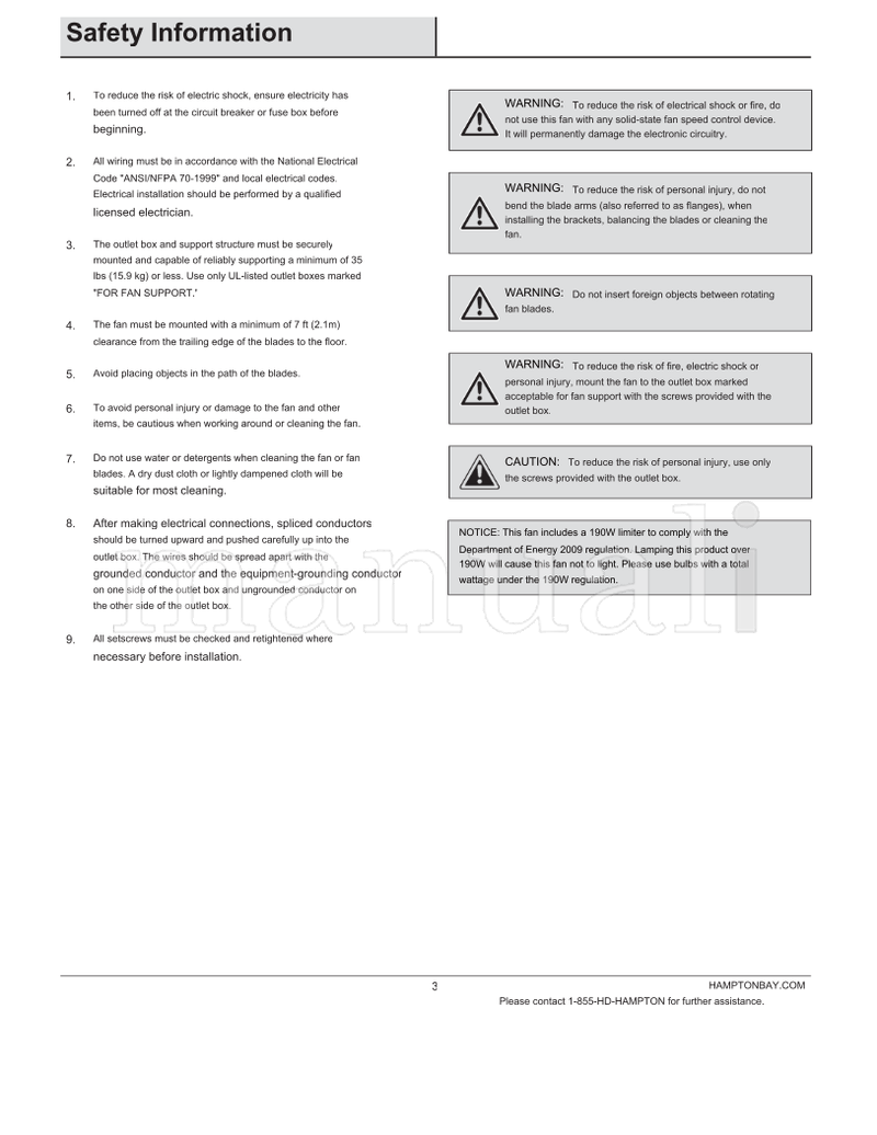 Hampton Bay YG204-BN YG204-TB (18 pages) Ceiling Fan Operating Manual