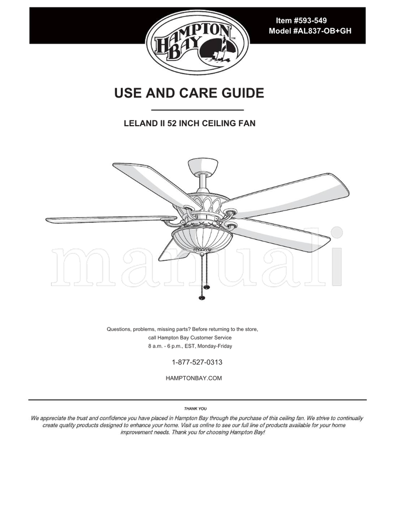 Hampton Bay AL837-OB+GH (19 pages) Ceiling Fan Operating Manual