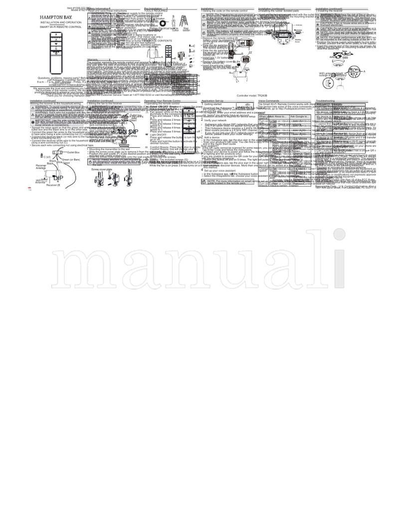 Hampton Bay 76278 (30 pages) Ceiling Fan Operating Manual