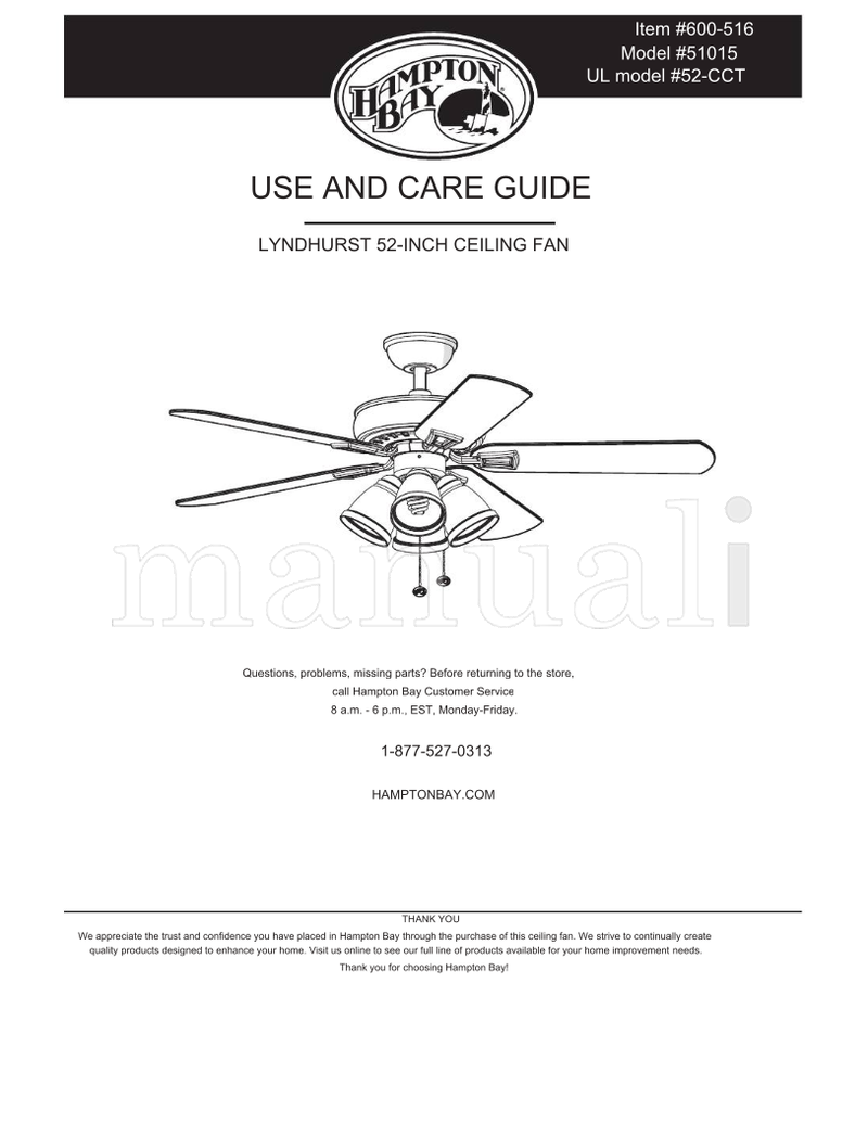 Hampton Bay 51015 (28 pages) Ceiling Fan Operating Manual