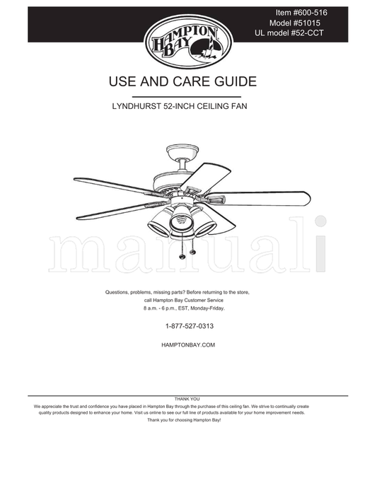 Hampton Bay 51015 (28 pages) Ceiling Fan Operating Manual