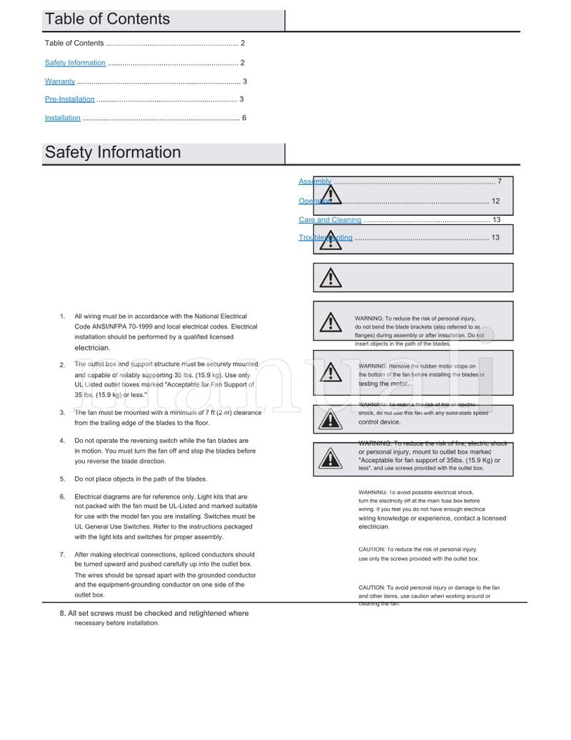 Hampton Bay 51015 (28 pages) Ceiling Fan Operating Manual