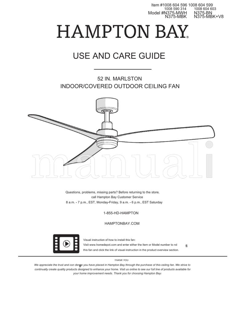 Hampton Bay N375-MWH N375-MBK N375-BN (17 pages) Ceiling Fan Operating Manual