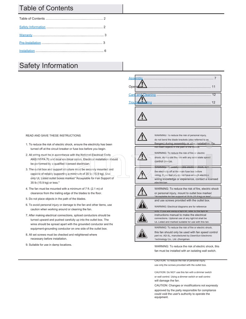 Hampton Bay 92402 92403 54-MENA (26 pages) Ceiling Fan Operating Manual