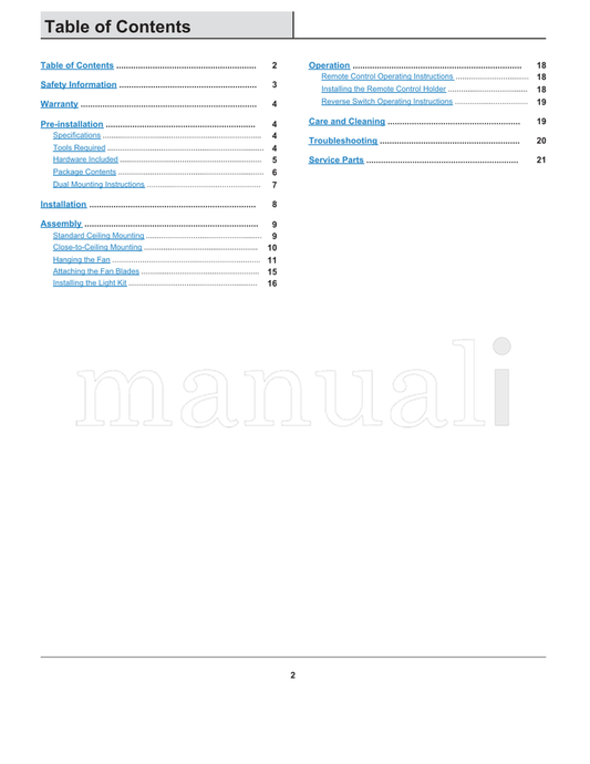 Hampton Bay 14725 (22 pages) Ceiling Fan Operating Manual