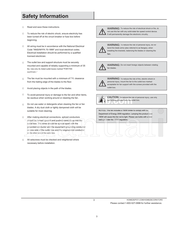 Hampton Bay 14725 (22 pages) Ceiling Fan Operating Manual