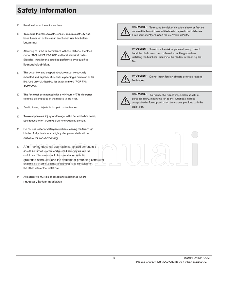 Hampton Bay 14411 (18 pages) Ceiling Fan Operating Manual