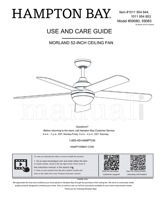 Hampton Bay 52-MORL-RV4-07182024 (21 pages) Ceiling Fan Operating Manual