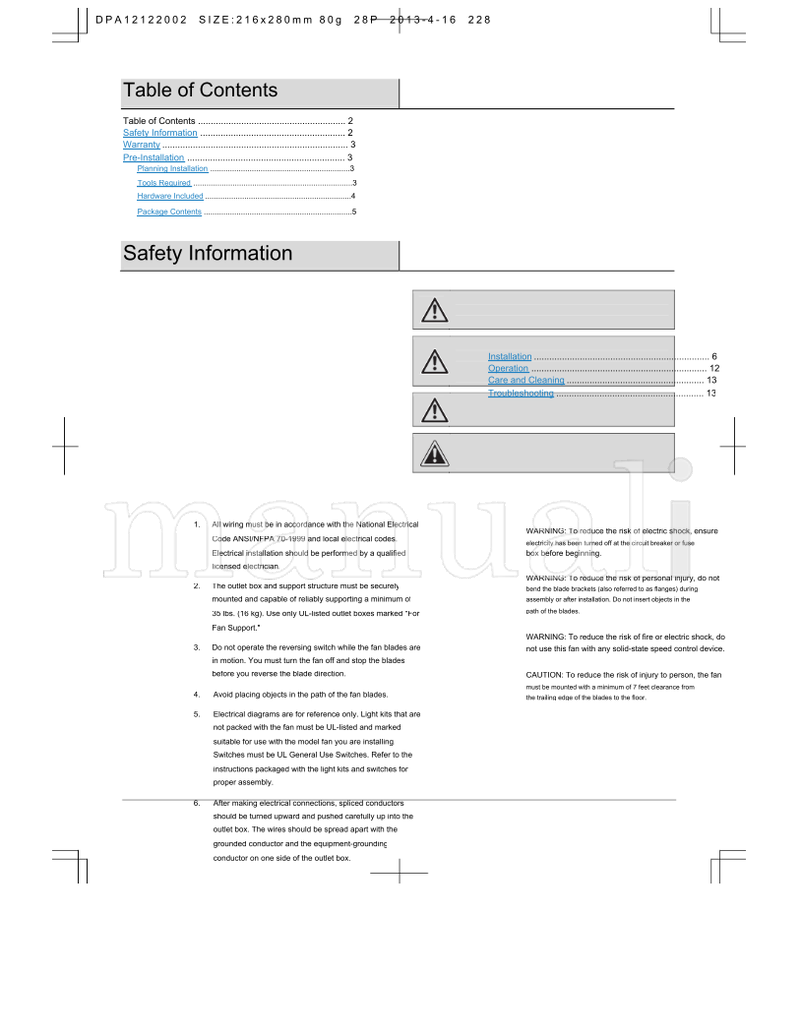 Hampton Bay 36LGM-L (28 pages) Ceiling Fan Operating Manual