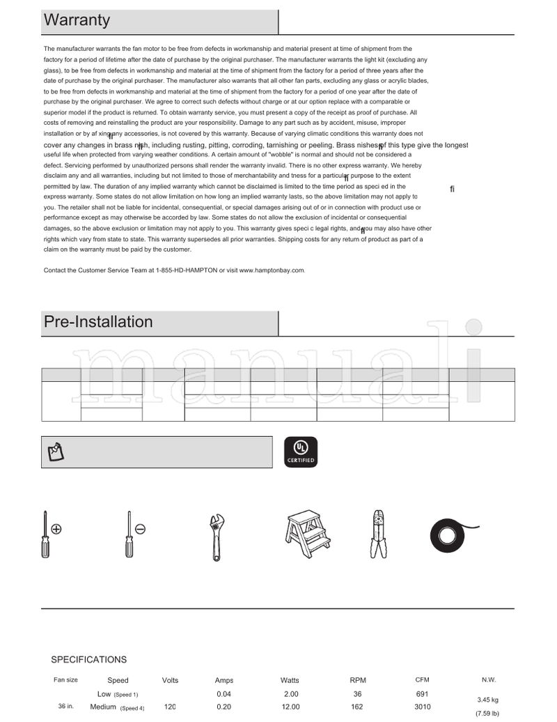 Hampton Bay N375A-BN N375A-MWH N375A-MBK (17 pages) Ceiling Fan Operating Manual