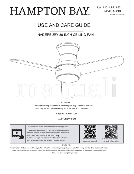 Hampton Bay 36-NADE-RV2-07252024 (34 pages) Ceiling Fan Operating Manual