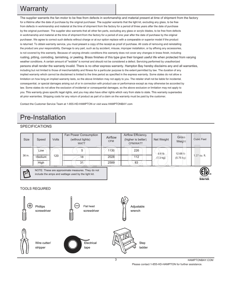 Hampton Bay 36-NADE-RV2-07252024 (34 pages) Ceiling Fan Operating Manual