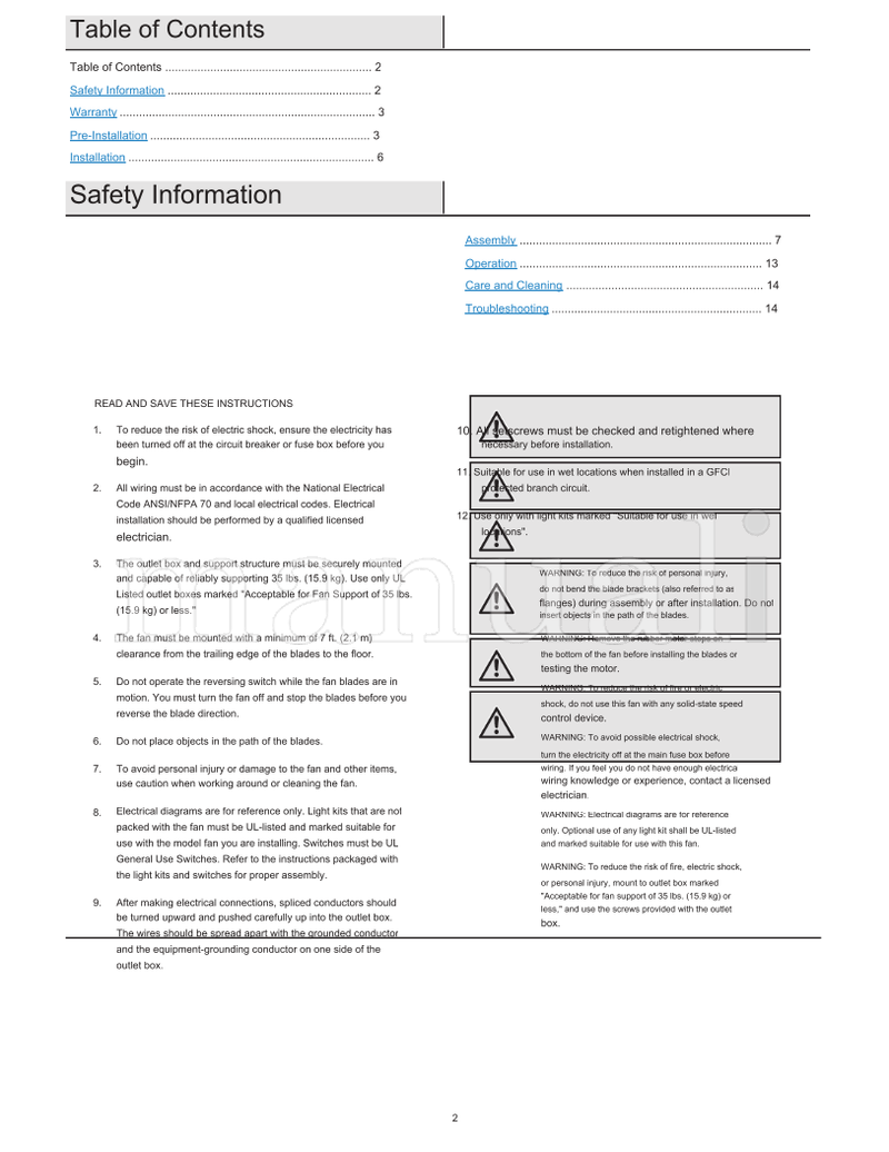 Hampton Bay 98130 (36 pages) Operating Manual