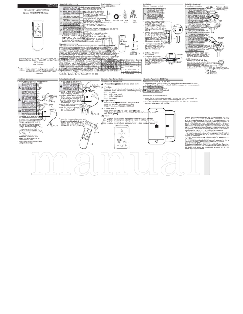 Hampton Bay 99434 (17 pages) Ceiling Fan Operating Manual