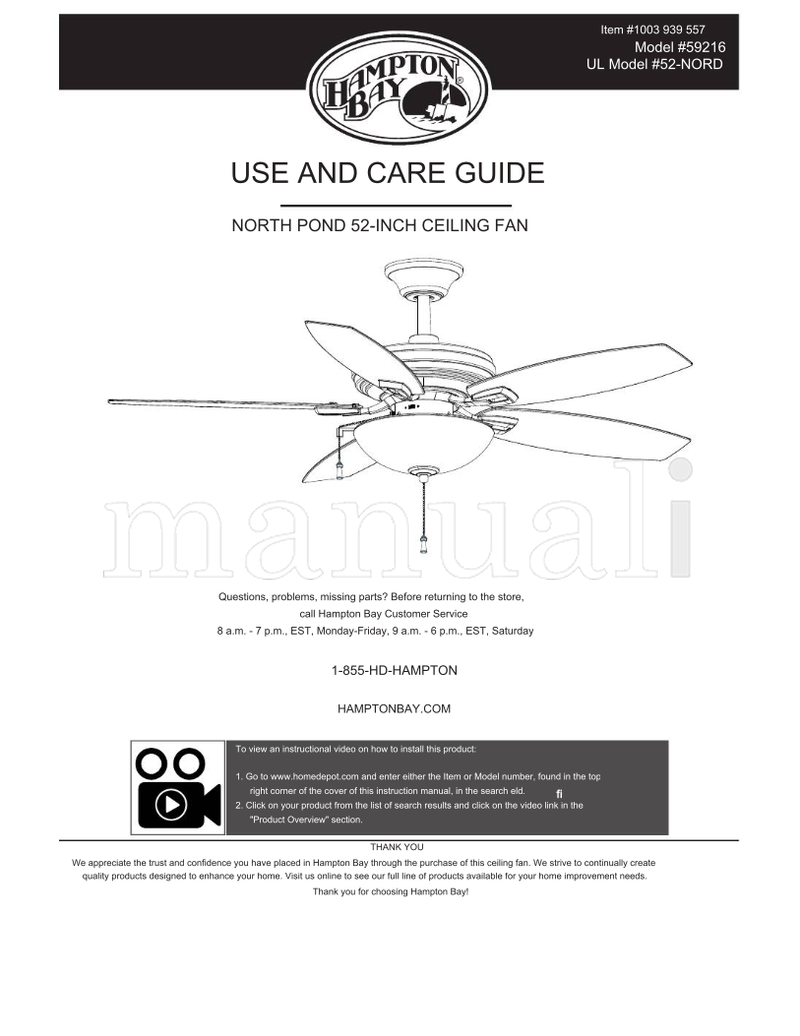 Hampton Bay 99434 (17 pages) Ceiling Fan Operating Manual