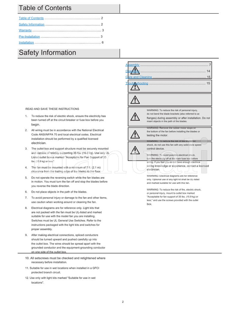 Hampton Bay 99434 (17 pages) Ceiling Fan Operating Manual