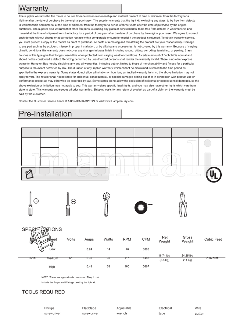 Hampton Bay 52129 52-FOXT (30 pages) Ceiling Fan Operating Manual