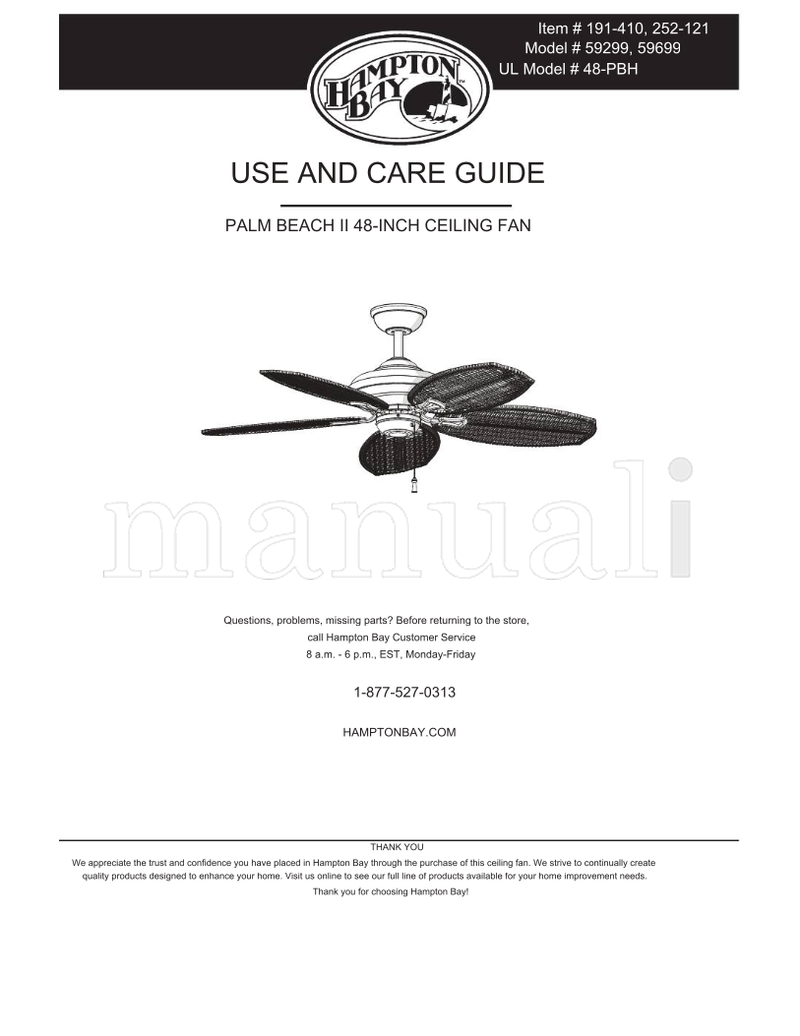 Hampton Bay 59299 59699 48-PBH (28 pages) Ceiling Fan Operating Manual