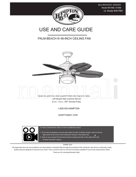 Hampton Bay 91469 91499 48-PBH (32 pages) Ceiling Fan Operating Manual