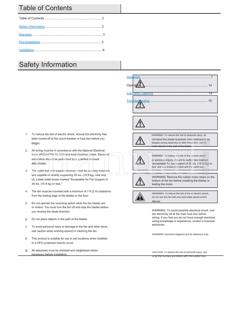 Hampton Bay 91469 91499 48-PBH (32 pages) Ceiling Fan Operating Manual
