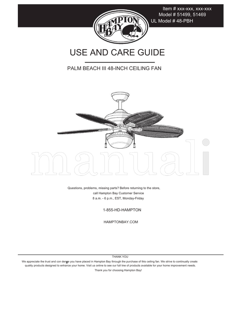 Hampton Bay 51499 51469 48-PBH (28 pages) Ceiling Fan Operating Manual