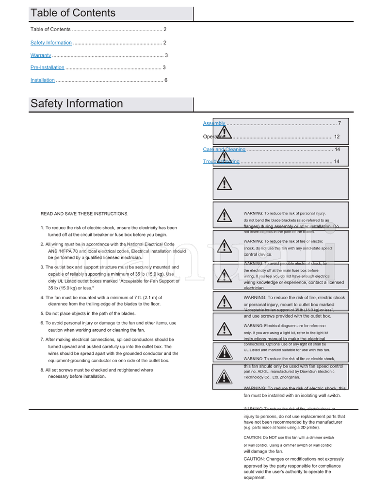 Hampton Bay 52-PANA 92407 (30 pages) Ceiling Fan Operating Manual