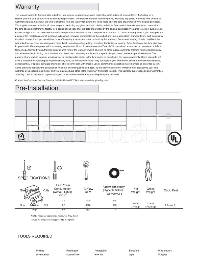 Hampton Bay 52-PANA 92407 (30 pages) Ceiling Fan Operating Manual