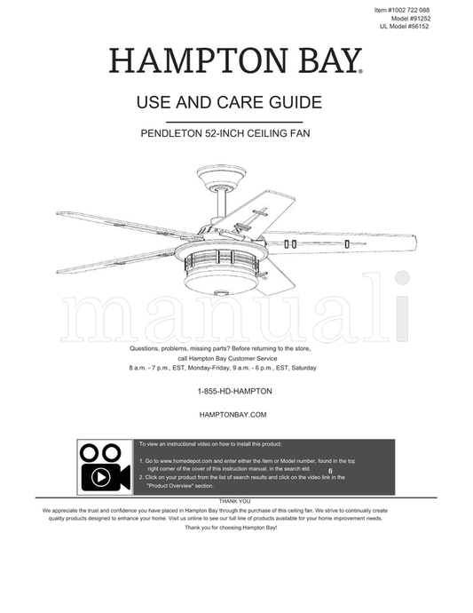 Hampton Bay 91252 (16 pages) Ceiling Fan Operating Manual