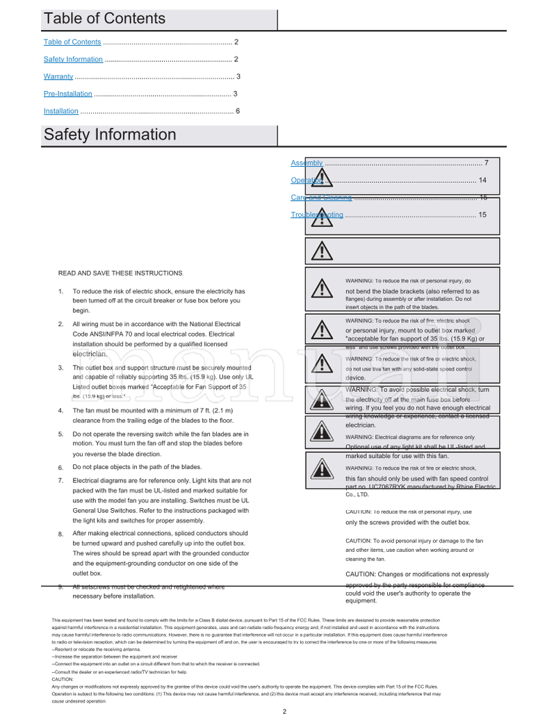 Hampton Bay 91252 (16 pages) Ceiling Fan Operating Manual