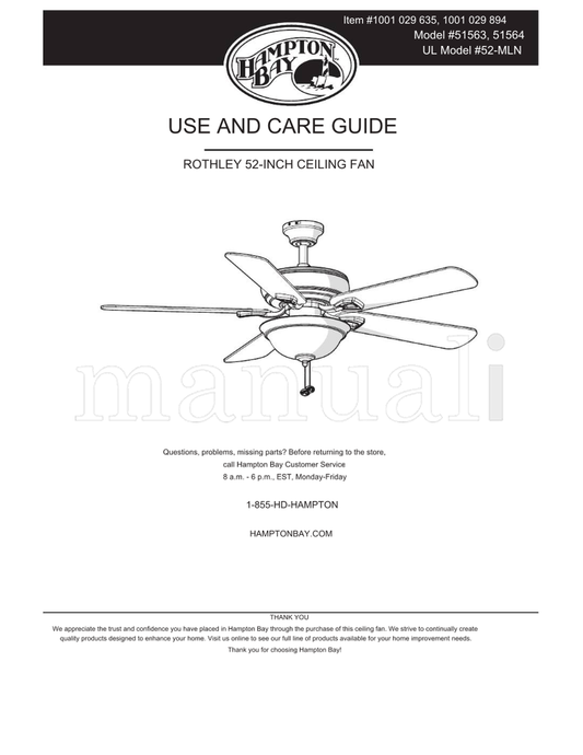 Hampton Bay 51563 51564 52-MLN (16 pages) Ceiling Fan Operating Manual