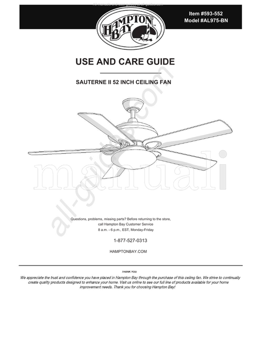 Hampton Bay AL975-BN (20 pages) Ceiling Fan Operating Manual