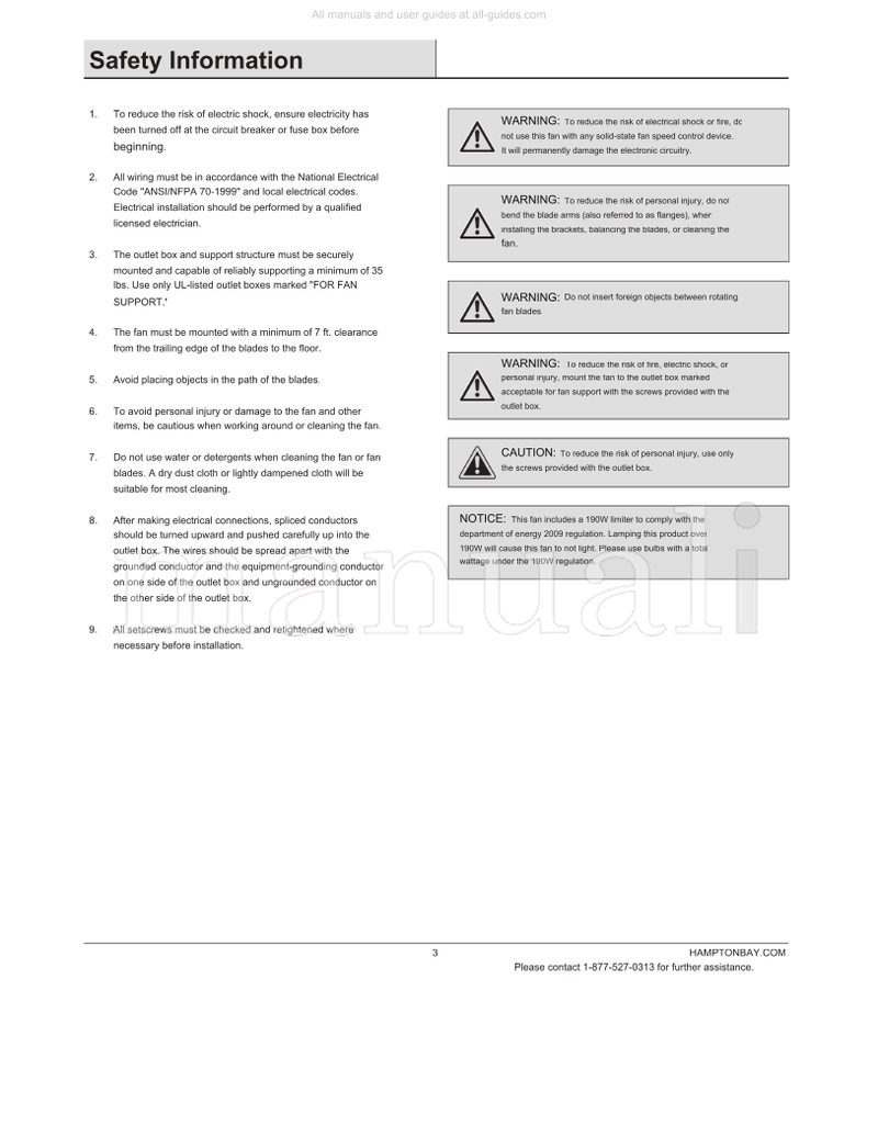 Hampton Bay AL975-BN (20 pages) Ceiling Fan Operating Manual