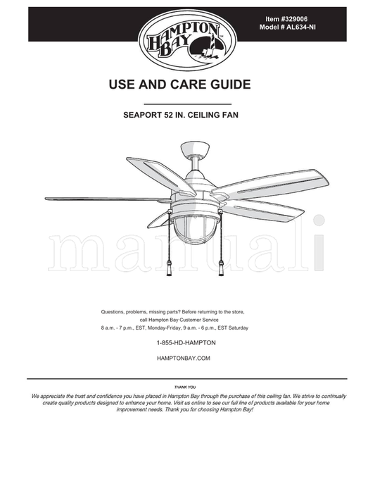 Hampton Bay AL634-NI (19 pages) Ceiling Fan Operating Manual