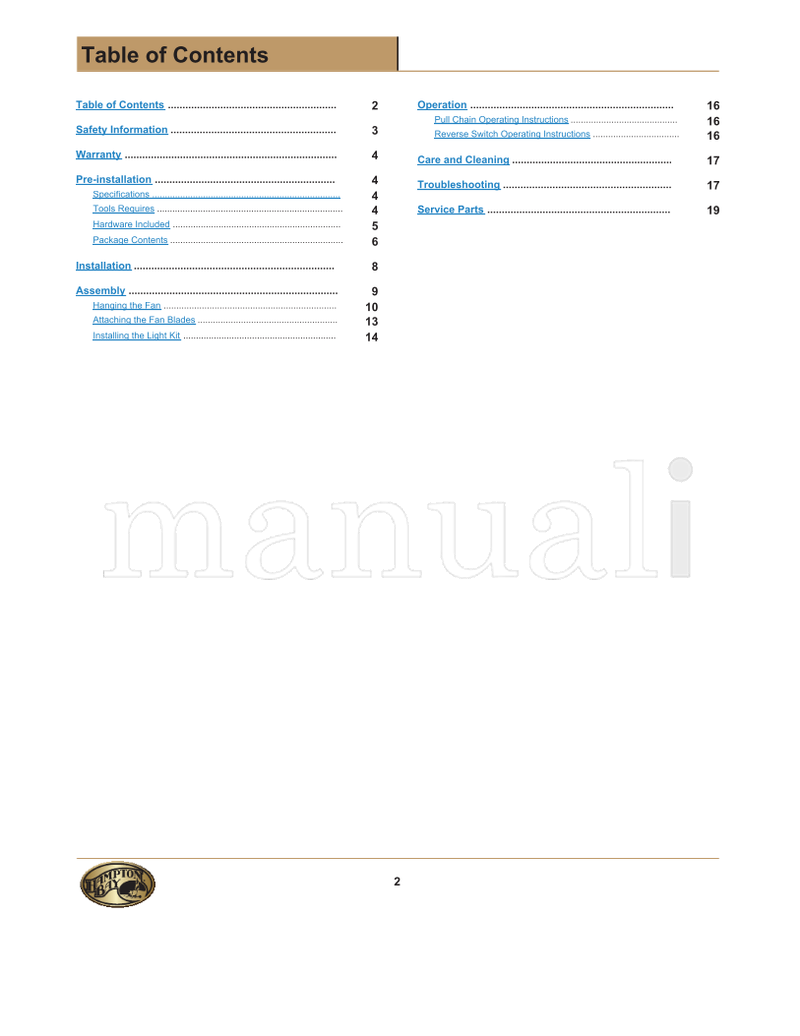 Hampton Bay AL634-WH (20 pages) Ceiling Fan Operating Manual