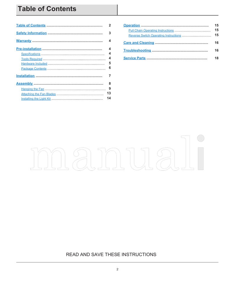 Hampton Bay AL958-FB AL958-ORB (19 pages) Ceiling Fan Operating Manual