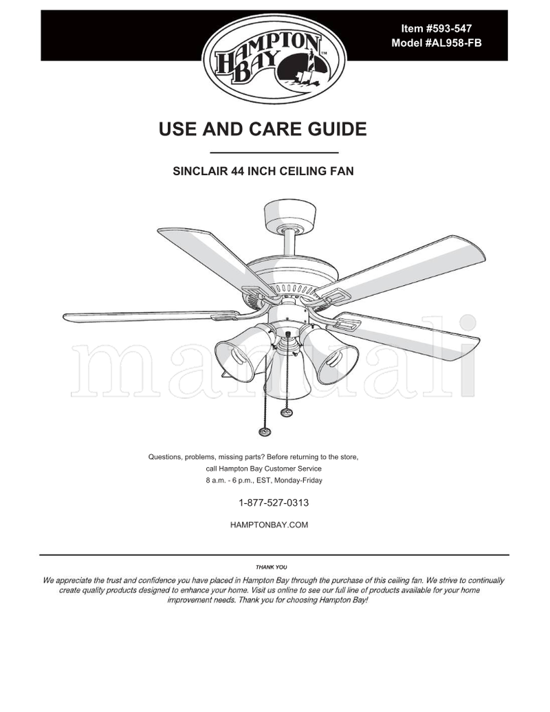 Hampton Bay AL958-FB (18 pages) Ceiling Fan Operating Manual