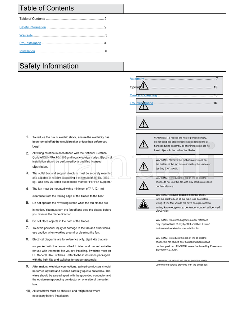 Hampton Bay 50279 52-RMGII (16 pages) Ceiling Fan Operating Manual