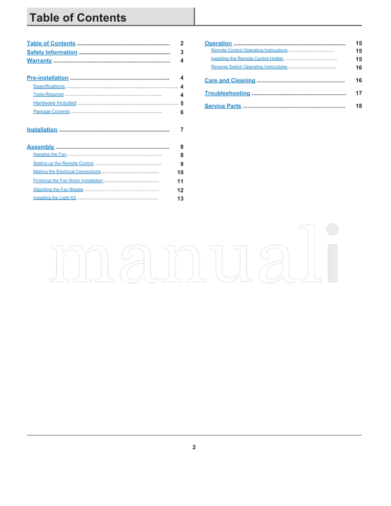 Hampton Bay 14412 (19 pages) Ceiling Fan Operating Manual