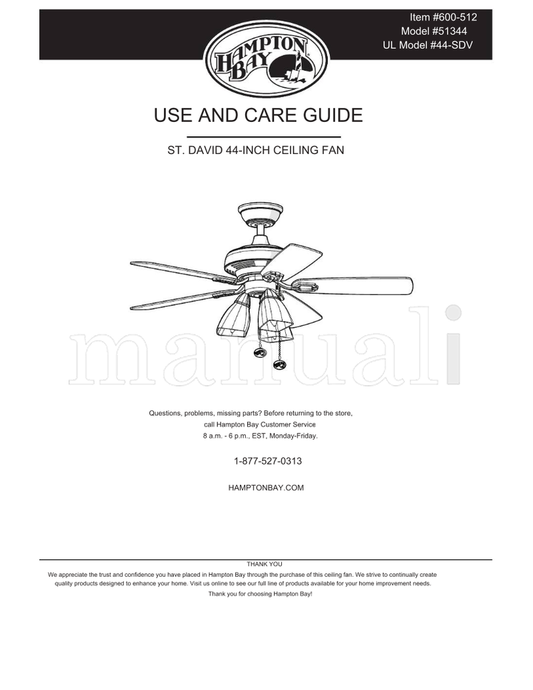 Hampton Bay 51344 44-SDV (28 pages) Ceiling Fan Operating Manual