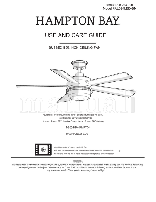 Hampton Bay AL694LED-BN (20 pages) Ceiling Fan Operating Manual
